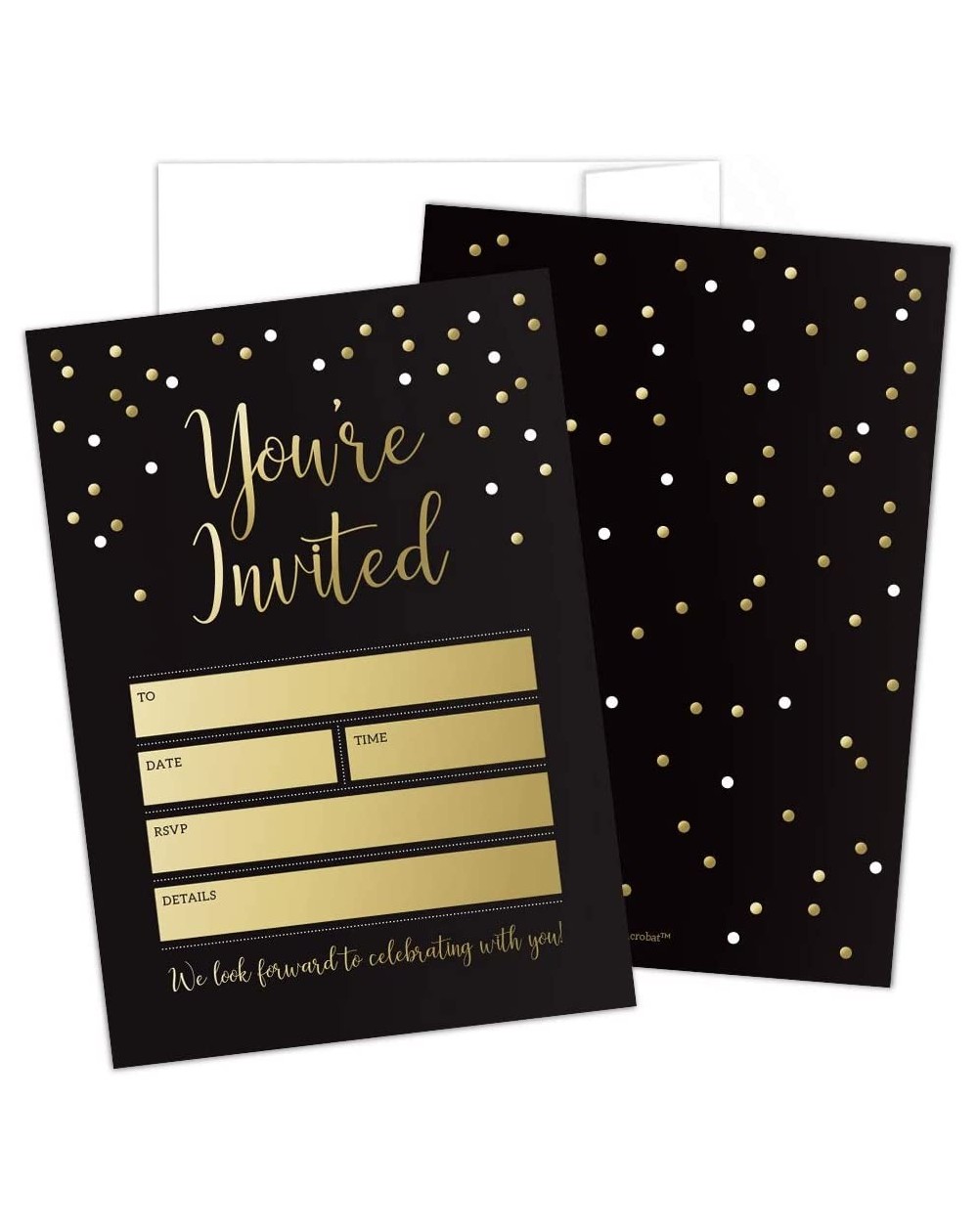 Invitations Black and Gold Party Invitations with Envelopes - Perfect for Anniversary- Birthday- Rehearsal Dinner- Bacheloret...