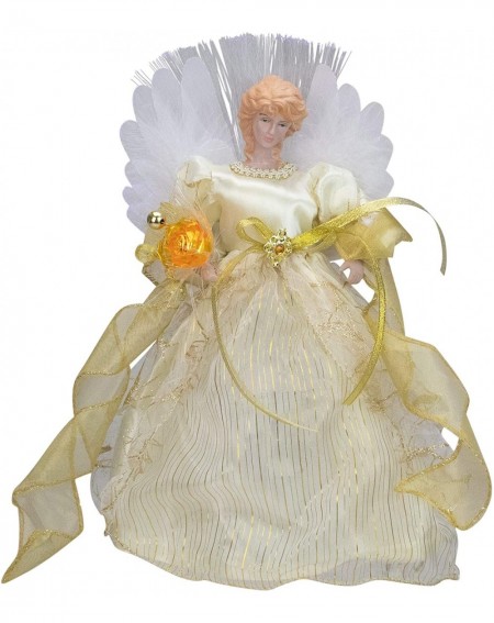 Tree Toppers 12" Ivory and Gold Lighted Angel Christmas Tree Topper - CC126XWR3QT $84.22