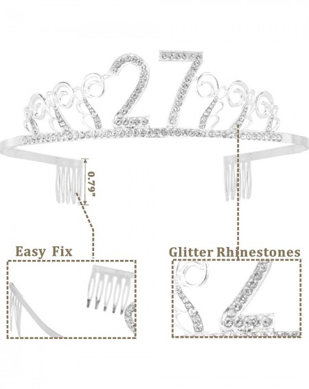 Party Packs 27th Birthday Gifts for Women- 27th Birthday Tiara and Sash Silver- HAPPY 27th Birthday Party Supplies- 27 & Fabu...