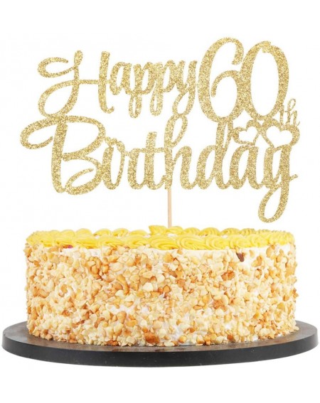 Confetti Golden Glitter 60 Happy Birthday Cake Topper - Birthday Party Decorations Supplies (60) - 60 - C519HQ72D8Q $18.35