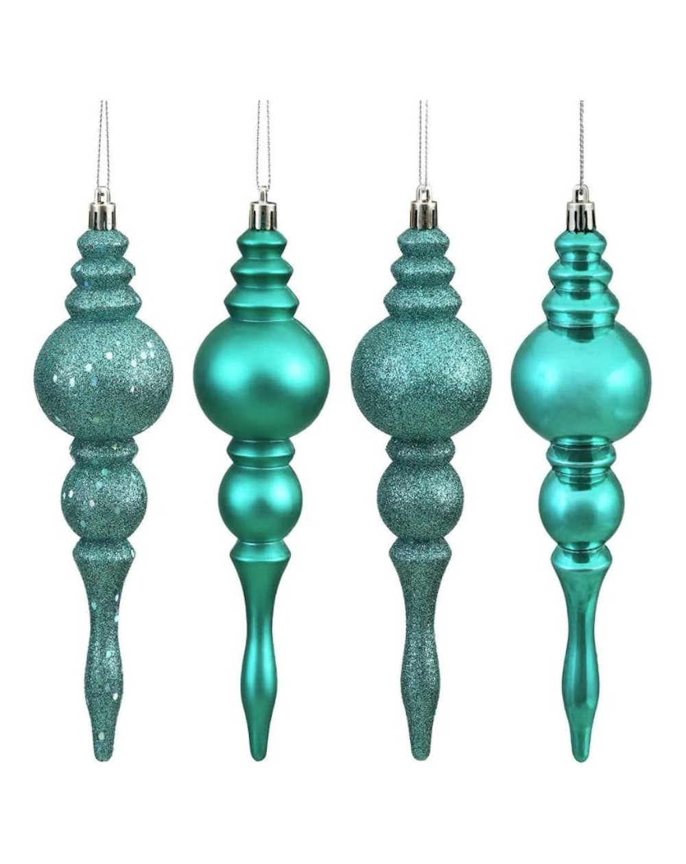 Ornaments 7" Teal 4 Assorted Finish Finial Christmas Tree Ornament (8 pack) (N500242) - CQ18DT4W3I2 $19.39