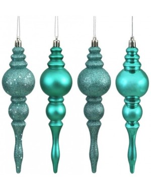 Ornaments 7" Teal 4 Assorted Finish Finial Christmas Tree Ornament (8 pack) (N500242) - CQ18DT4W3I2 $19.39