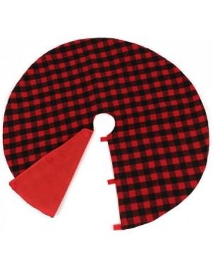 Tree Skirts 35 Inch Christmas Tree Skirt Mat Red and Black Buffalo Plaid Tree Skirt Trim for Merry Christmas New Year Party H...