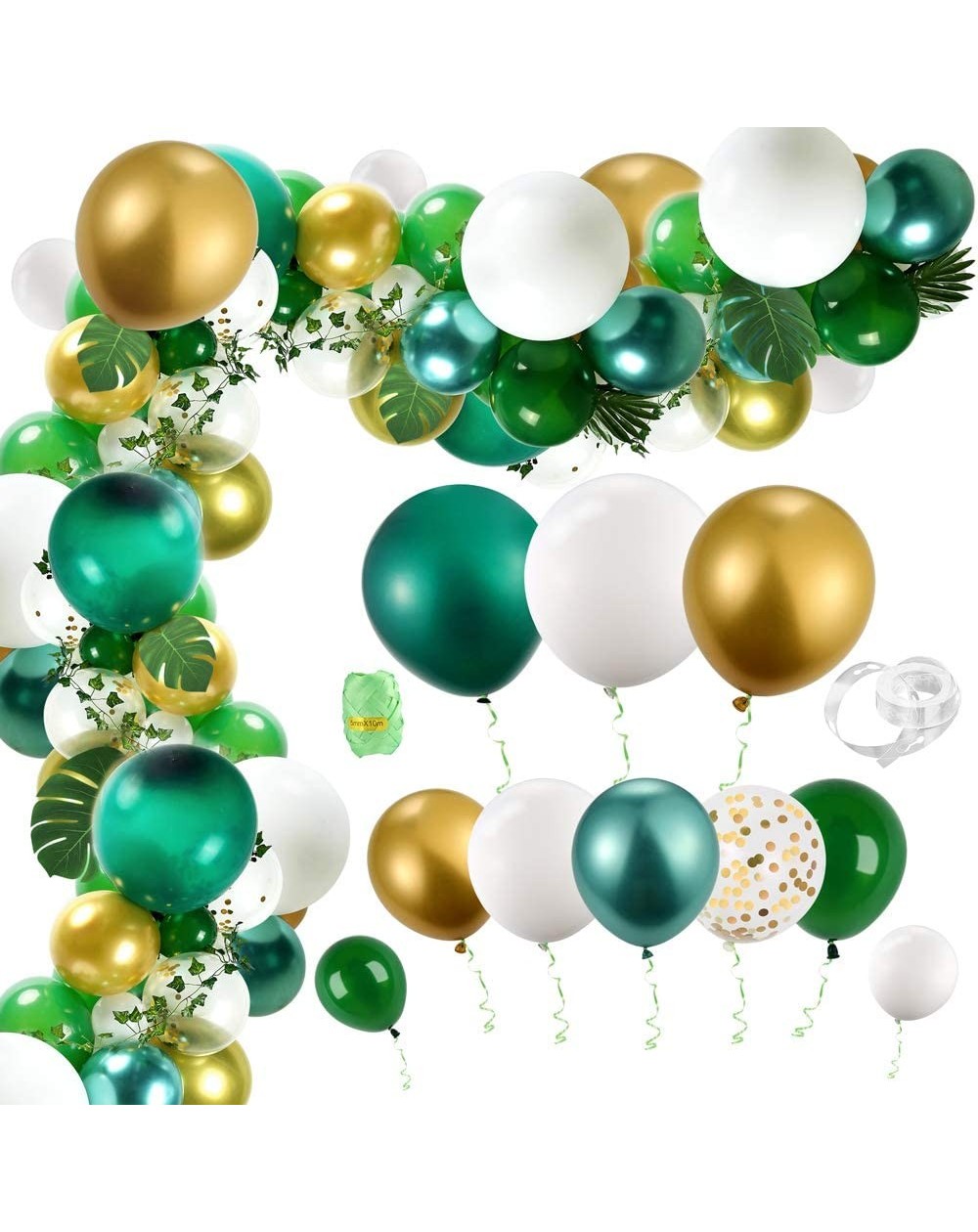 Balloons 123 Pieces Jungle Safari Balloons Garland Arch Kit with Palm Leaves- Ivy Vines and Balloon Strip for Baby Shower Bir...