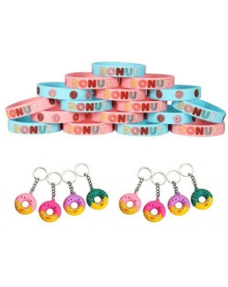Party Favors Donut Party Favors Supplies Decorations with 24 Pack Donut Keychains Key Ring and 24 Pack Donut Rubber Wristband...
