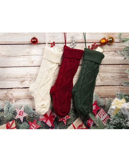 Stockings & Holders 3 Pack Knit Christmas Stockings- Unique 18 inches Large Size Cable Knitted Xmas Rustic Stocking Decoratio...