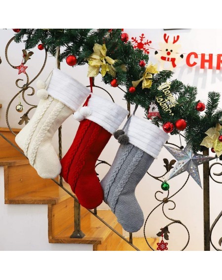 Stockings & Holders Christmas Stocking Home Decorations Gifts 21in- Twist Knot Pattern Xmas Present Socks Plush Faux Fur Cuff...