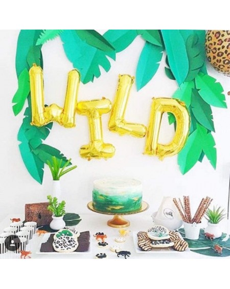 Balloons 36pcs Wild One Birthday Decorations Set Jungle Themed Animal Head Shape Balloons- Artificial Palm Leaves- Foil ballo...