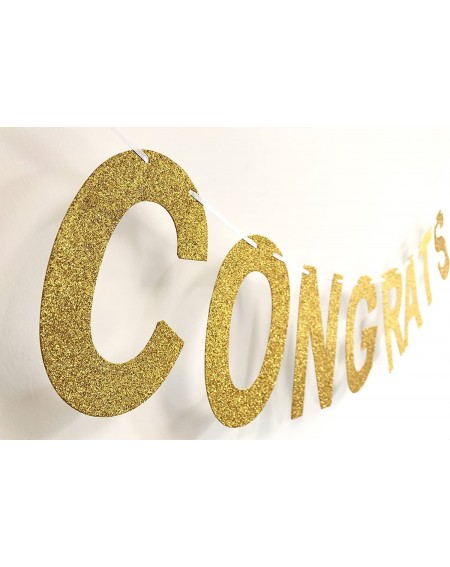 Banners & Garlands Gold Glitter Congrats Banner Sign for Graduation Party Supplies Decoration - CX186G2D6YA $9.48