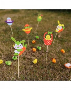 Favors 12pc Easter Decorations Spring Plant Picks Sticks Assorted Non-Woven Bunny Eggs Chicken Wooden Garden Stakes Party Fav...