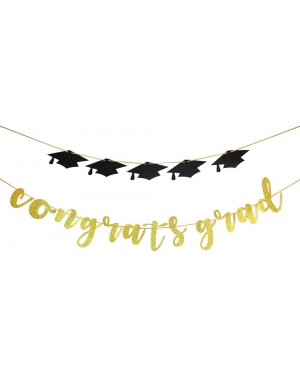 Banners & Garlands Gold Glitter Congrats Grad Banner with Black Hats - for Graduation Party - Class of 2020 College Graduatio...