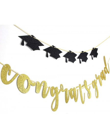 Banners & Garlands Gold Glitter Congrats Grad Banner with Black Hats - for Graduation Party - Class of 2020 College Graduatio...