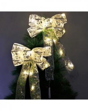 Bows & Ribbons 2 Pieces Christmas Tree Bow LED Ribbon Bows Christmas Tree Ornaments Tree Topper Christmas Decoration for Home...