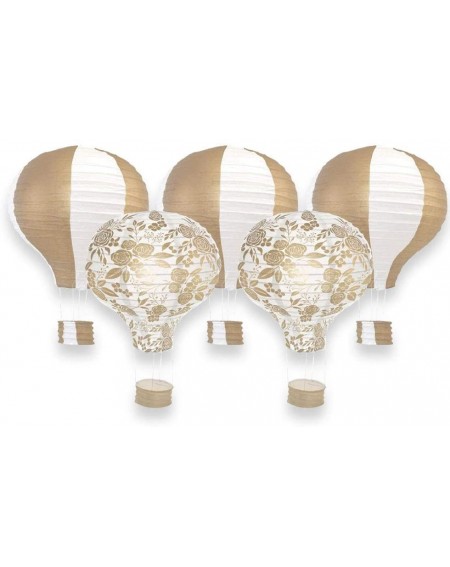 Sky Lanterns Decorative 12-Inch Hanging Hot Air Balloon Paper Lanterns (5pc- Gold Floral) - Gold Floral - CZ17YHT2M9A $32.18