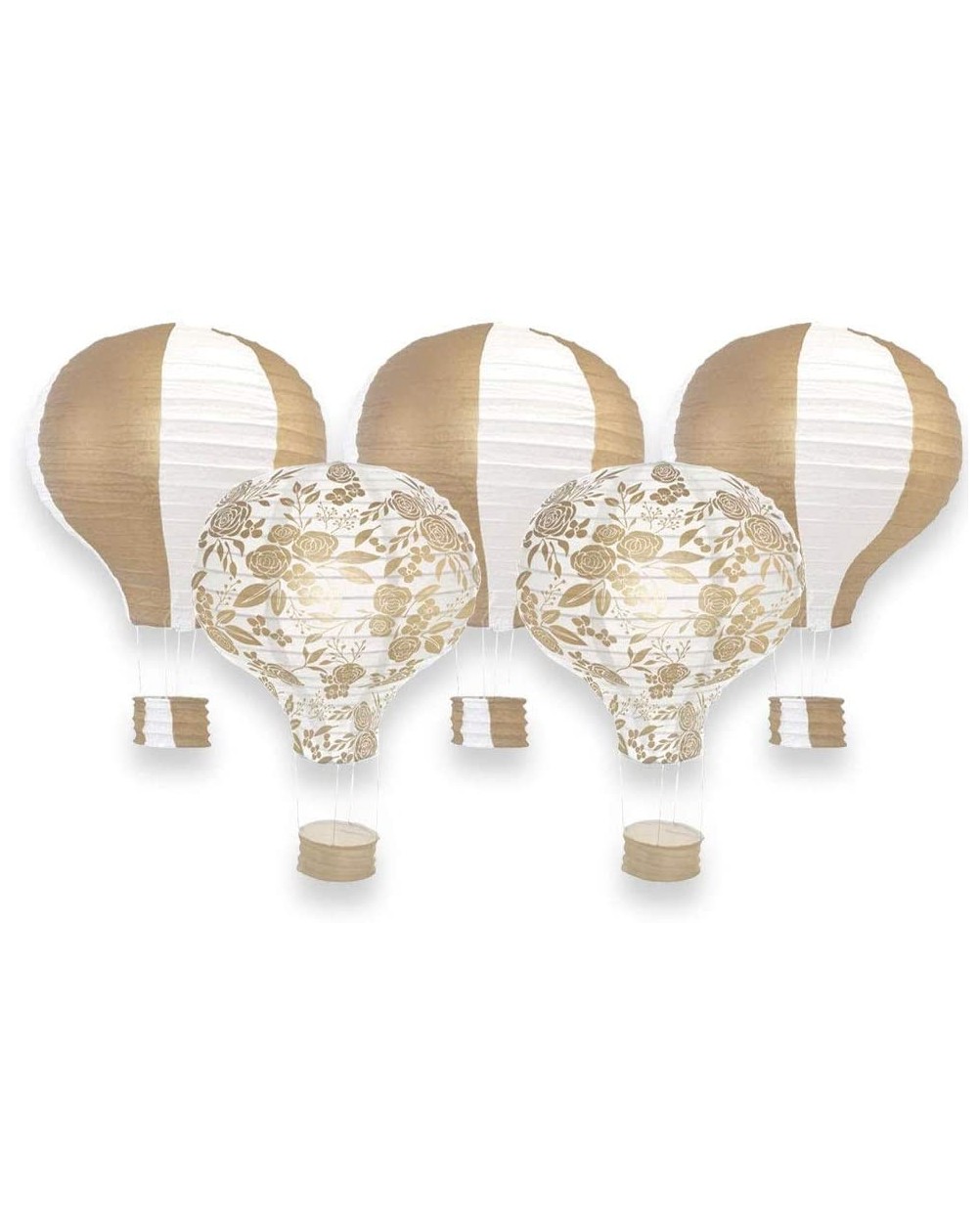 Sky Lanterns Decorative 12-Inch Hanging Hot Air Balloon Paper Lanterns (5pc- Gold Floral) - Gold Floral - CZ17YHT2M9A $18.70