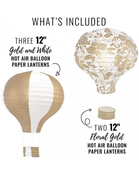 Sky Lanterns Decorative 12-Inch Hanging Hot Air Balloon Paper Lanterns (5pc- Gold Floral) - Gold Floral - CZ17YHT2M9A $18.70