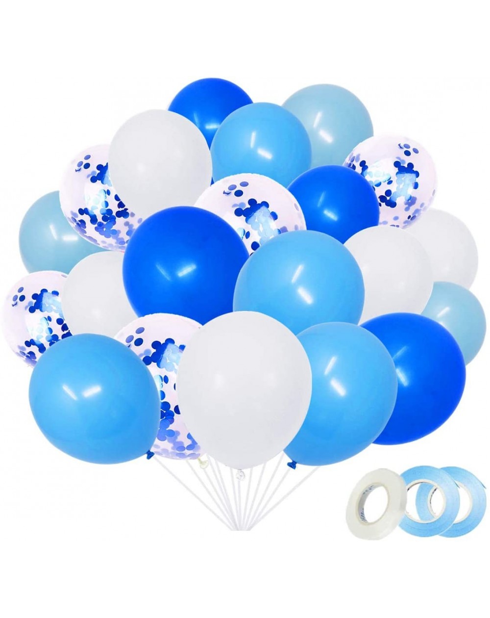 Balloons 60 Pcs 12 Inch Blue and White Confetti Latex Balloons for Wedding Anniversary Birthday Baby Shower Party Decoration ...
