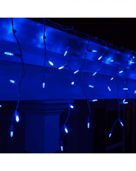 Indoor String Lights 70 M5 LED Blue Icicle Lights Outdoor Colored Icicle Lights- 7' on White Wire- Blue Icicle Christmas Ligh...