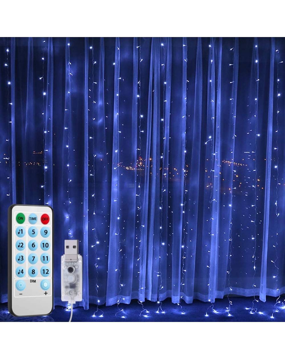 Indoor String Lights Upgraded Window Curtain String Lights- 300 LED USB Powered String Lights- 4 Music Control Modes 8 Lighti...