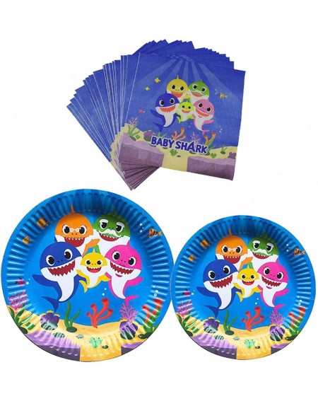 Party Packs Baby Cute Shark Themed Party Supplies Set - Party Plates and Napkins Thickened and Waterproof of Surface Coating ...