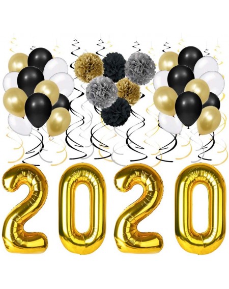 Balloons Graduation Decorations 2020-40" 2020 Foil Gold Balloons-Black Gold and White Latex Balloon-Black Gold Silver Hanging...