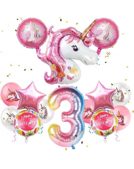 Balloons Unicorn Balloons Birthday Party Decorations for Girls 3rd Party- 43" Pink Large Unicorn Gradient Jumbo Number"3" Foi...