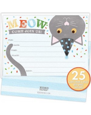 Invitations Cat Birthday Invitations - 25 Fill-In Style Cards and White Envelopes - Printed on Heavy Card Stock - CZ18R7TTX4W...