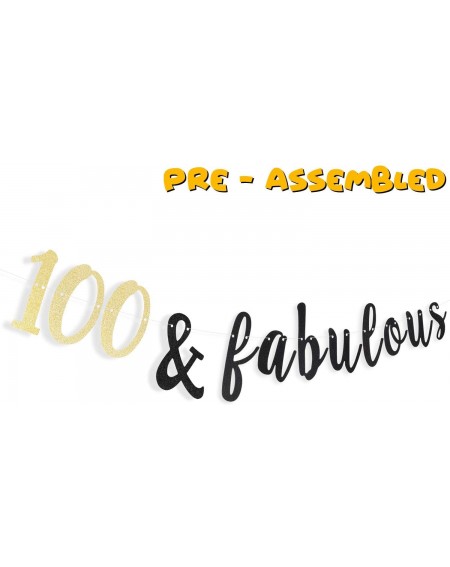 Banners 100 & Fabulous Black and Gold Glitter Bunting Banner 100 Years Old Happy 100th Birthday Anniversary Party Decorations...