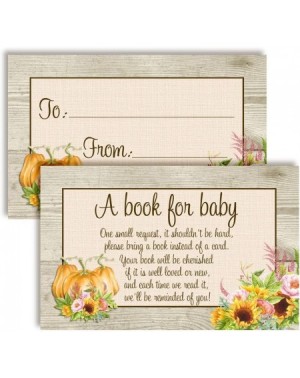 Invitations Watercolor Sunflower & Peony Floral with Pumpkins Fall Themed "Bring A Book" Cards for Baby Showers- 20 2.5" X 4"...