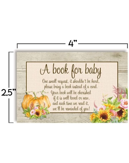Invitations Watercolor Sunflower & Peony Floral with Pumpkins Fall Themed "Bring A Book" Cards for Baby Showers- 20 2.5" X 4"...
