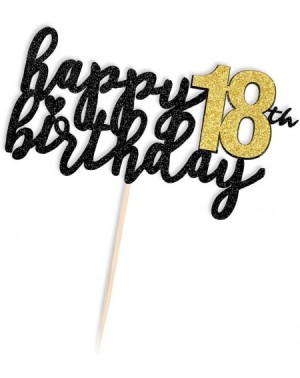 Cake & Cupcake Toppers Happy Birthday Cake Topper Black Font Golden Numbers 18th Birthday Happy Cake Topper digital 18 Paper ...
