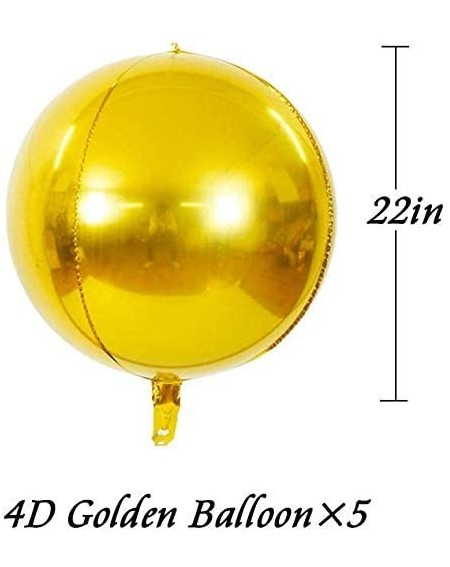 Balloons 5pcs Hangable Gold 4D Round Sphere Foil Mylar Balloon 22inch Large Aluminum Film Balloon Gold Mirror Metallic for Bi...