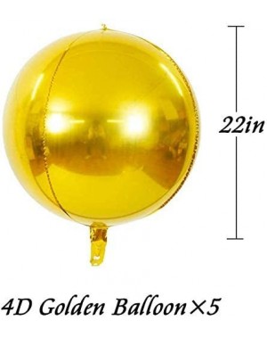 Balloons 5pcs Hangable Gold 4D Round Sphere Foil Mylar Balloon 22inch Large Aluminum Film Balloon Gold Mirror Metallic for Bi...