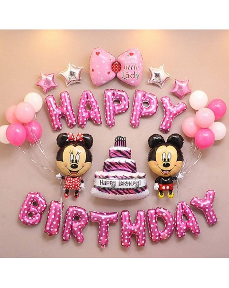 Balloons Mickey's Birthday Decoration party set supplies Pink Girl Cute Disney Happy Birthday Balloon Minnie Mickey Mouse Bow...