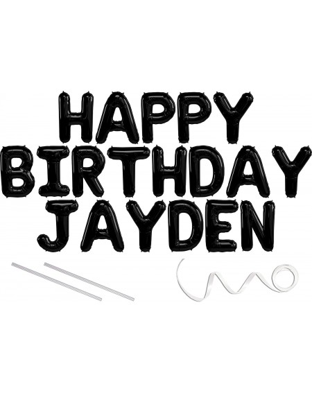 Balloons Jayden- Happy Birthday Mylar Balloon Banner - Black - 16 inch Letters. Includes 2 Straws for Inflating- String for H...