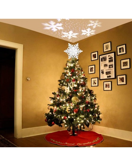 Tree Toppers Christmas Tree Topper Lighted Star Tree Toppers with LED Rotating Snowflake Projector Lights- 3D Sliver Snow Tre...