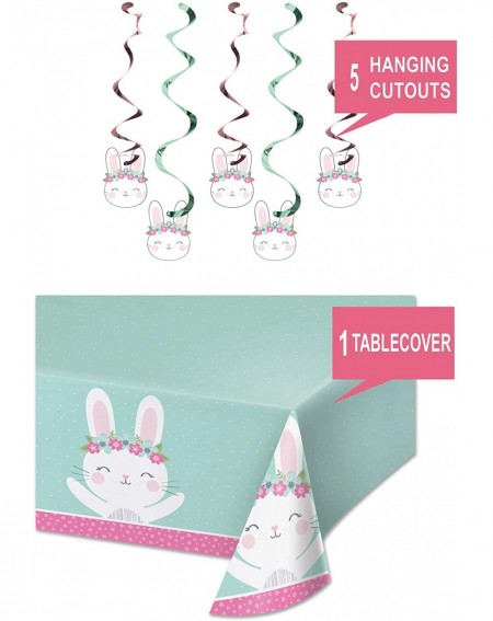 Party Packs Birthday Bunny Party Decorations - Pink and Boho Floral Bunny Plastic Table Cover and Hanging Cutouts for Girls 1...