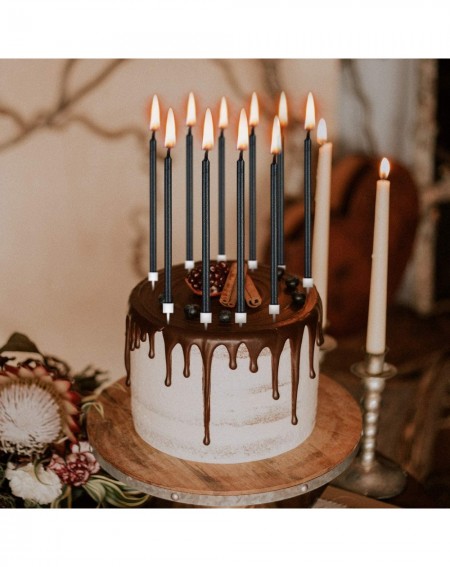 Birthday Candles 24pcs Metallic Birthday Candles in Holders Black Tall Birthday Cake Candles Long Thin Cupcake Candles for Bi...