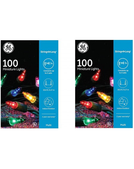 Indoor String Lights GE String A Long 100 Count Indoor/Outdoor Mini Multicolor Holiday Lights Set on Green Wire (2 Pack) - C5...