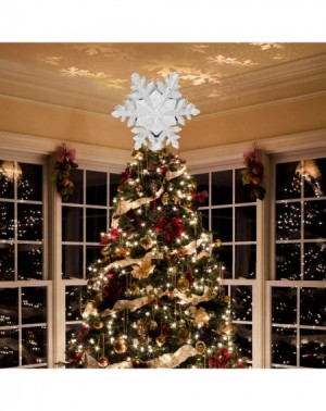 Tree Toppers Christmas Tree Topper Lighted Star Tree Toppers with LED Rotating Snowflake Projector Lights- 3D Sliver Snow Tre...
