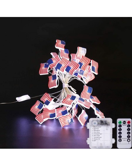 Outdoor String Lights Independence Day Decor-American Flag String Lights-10ft 30 LEDs USA Flag Lights Battery Operated with R...