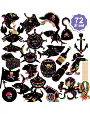 Party Favors 72Pack Scratch Paper Art Set-Rainbow Magic Scratch Off Arts Crafts Supplies Shark Pirates Kits for Kids Teens Cl...