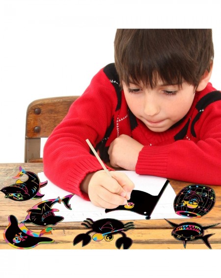 Party Favors 72Pack Scratch Paper Art Set-Rainbow Magic Scratch Off Arts Crafts Supplies Shark Pirates Kits for Kids Teens Cl...