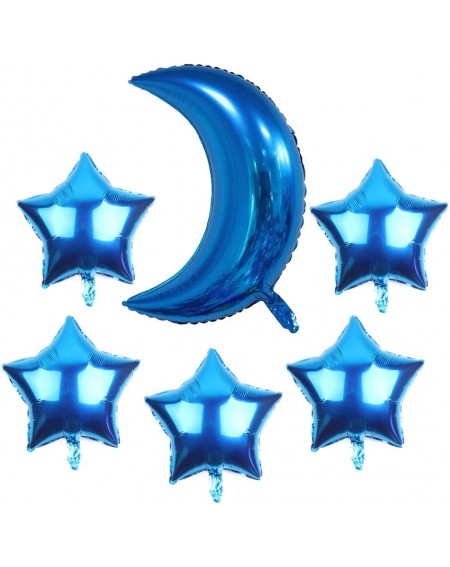 Balloons 36Inch Blue Moon Shaped Foil Mylar Balloons 18Inch Blue Star Shape Foil Mylar Balloons Pentagram Balloon Graduation ...