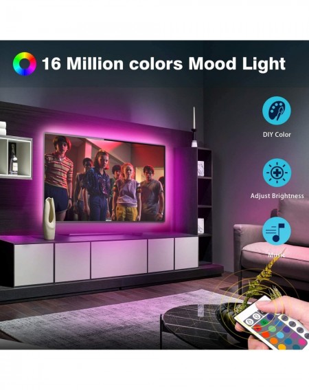 Rope Lights TV LED Backlights- LED Strip Lights 6.56ft for TV 46-60 inch- 16 Color Changing 5050 TV Backlights with Remote fo...