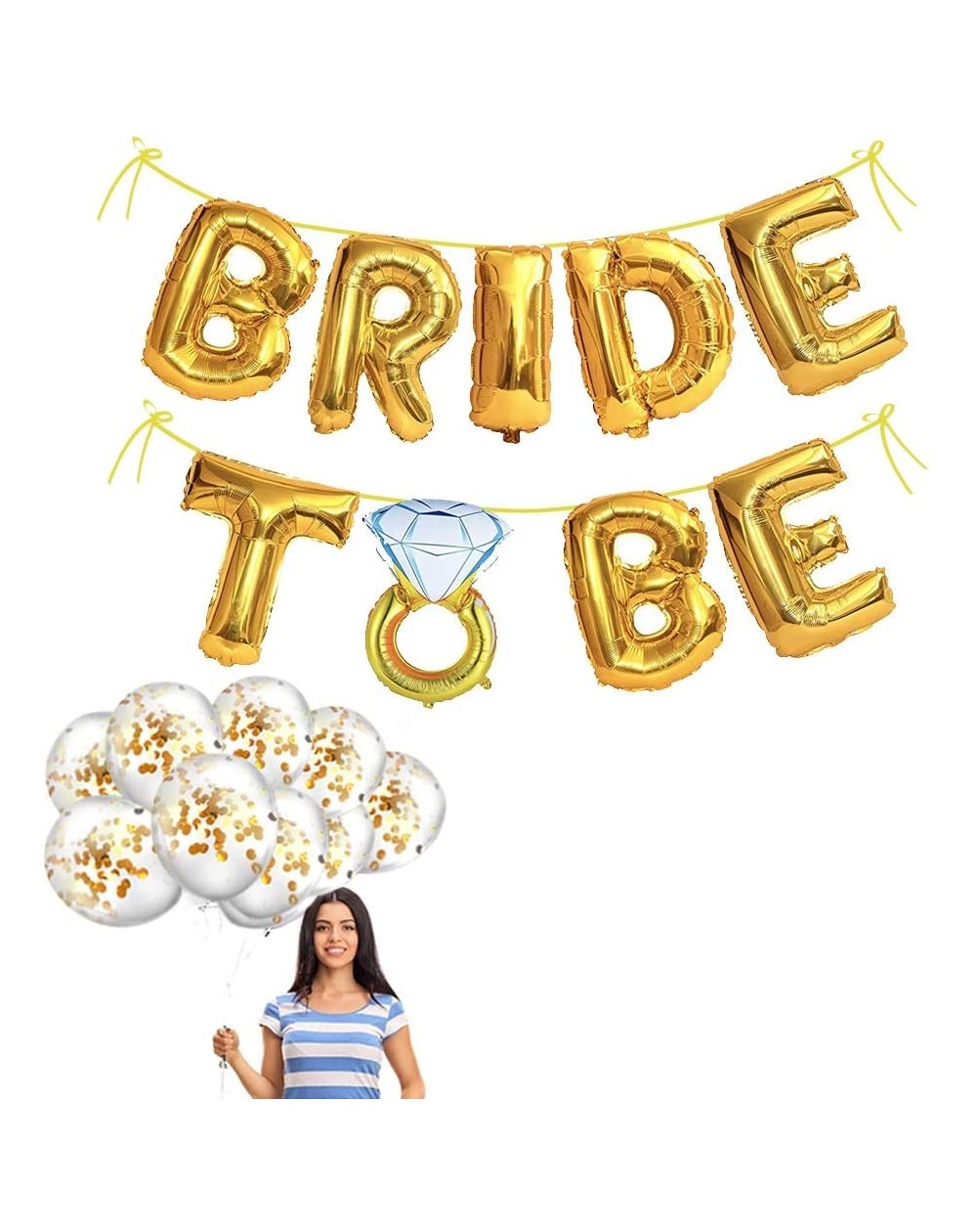 Balloons Bachelorette Party Decorations - Bride to Be Balloons Kit - 16" Gold Bride to Be Foil Balloons for Bride shower Supp...