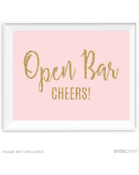 Banners & Garlands Blush Pink Gold Glitter Print Wedding Collection- Party Signs- Open Bar Cheers!- 8.5x11-inch- 1-Pack - Bar...