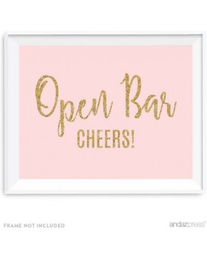 Banners & Garlands Blush Pink Gold Glitter Print Wedding Collection- Party Signs- Open Bar Cheers!- 8.5x11-inch- 1-Pack - Bar...
