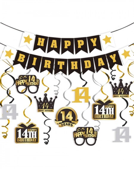 Banners 14 Birthday Decorations Set - Happy 14th Birthday Party Swirls Streamers Crown Glasses Gift Box Sign - Happy Birthday...