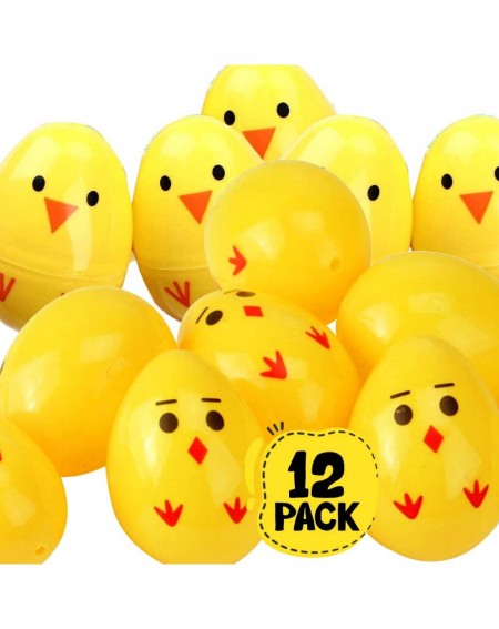 Party Favors Chick Easter Eggs - 12 Pack - 2.25 Inch Plastic Chicken Eggs for Easter Basket Fillers- Treasure Chest Stuffers-...